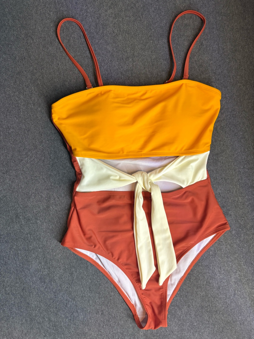 Viottiset Colorblock Twist One-Piece Swimsuit in Mustard, Cream & Rust M